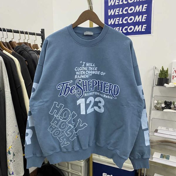 

rrr123 holy club letter print washed old shepherd men and women loose sweater couple, Black