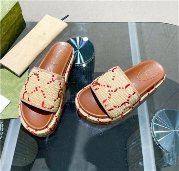 

2023 new women slides sandals designer platform slide slipper thick bottoms ladies flip flops embroidery printed fashion summer beach casual, Black