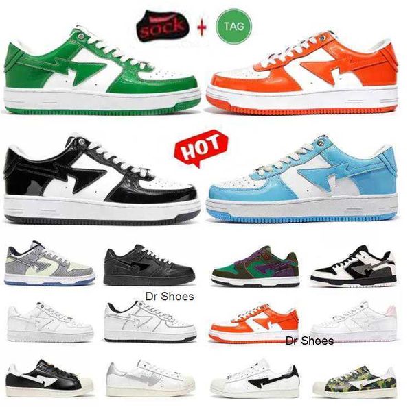 

bapestas stas sk8 sta designer loafers women's men's shoes patent leather low black camouflage combination orange abc camo blue gr