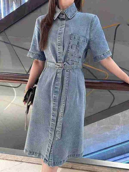 

casual dresses designer shenzhen nanyou high end summer shirt style side split short sleeve denim dress wuks, Black;gray