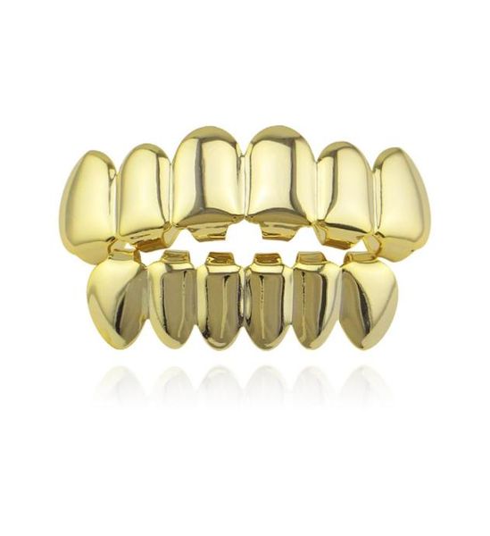 

2022 6 teeth fangs fashion gold plated rhodium hiphop teeth grillz bottom rock dental grills sets halloween props9145618, Black