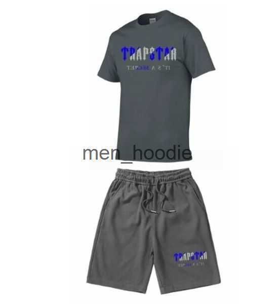 

summer new trapstar shorts london shooter short-sleeved t shirt suit chenille decoding black ice flavor 2.0 men's round neck t-shirt sh, White;black