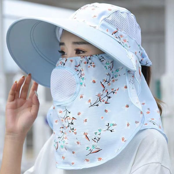 

wide brim hats bucket summer women visor hat uv protection fisherman breathable face mask sunhat female outdoor work shade caps 230408, Blue;gray