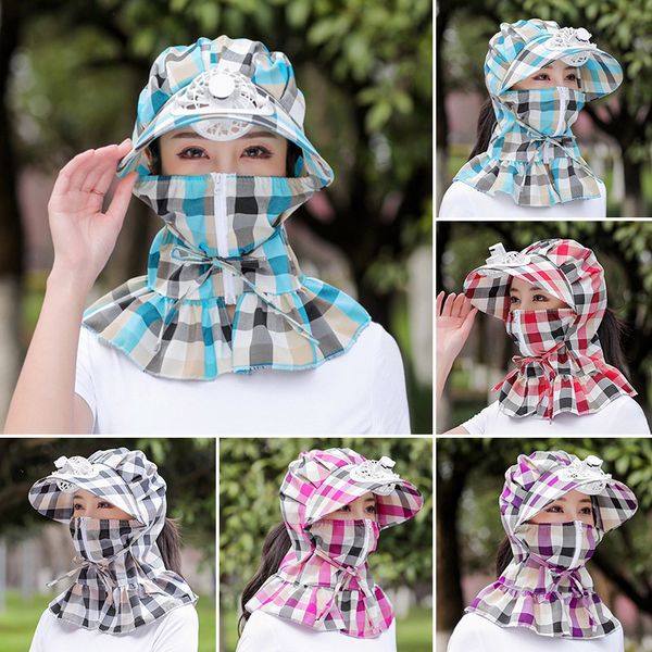 

wide brim hats bucket womens windproof sun with fan summer uv protection facecovering zipper fishing 230408, Blue;gray