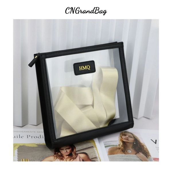 

cosmetic bags cases cow leather trimmed transparent pvc wash travel organizer clear makeup beauty toiletry make up pouch 230407
