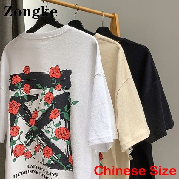 

men's t-shirts zongke floral printed t shirt for men tshirts for men clothing streetwear harajuku chinese size 3xl 230408, White;black