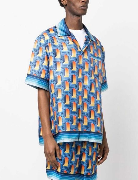 

casablanca 23ss designer shirt hawaii beach men and women same white twill silk short sleeve shirts, White;black