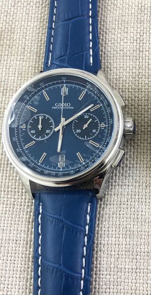 

men quartz chronograph watch black blue green leather, Slivery;brown