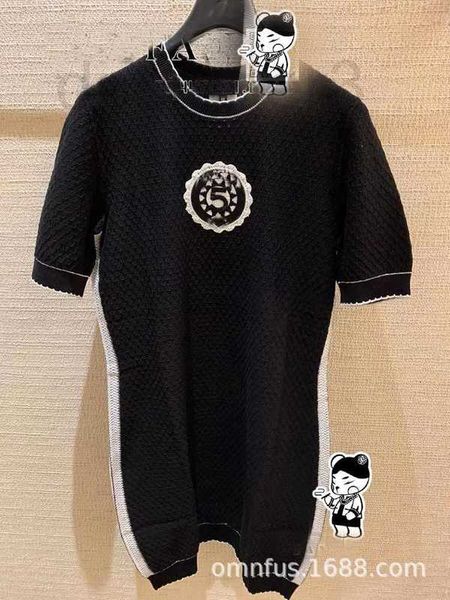 

casual dresses designer 23c new black and white color block number 5 letter emblem knitted short sleeve round neck dress 15mj, Black;gray