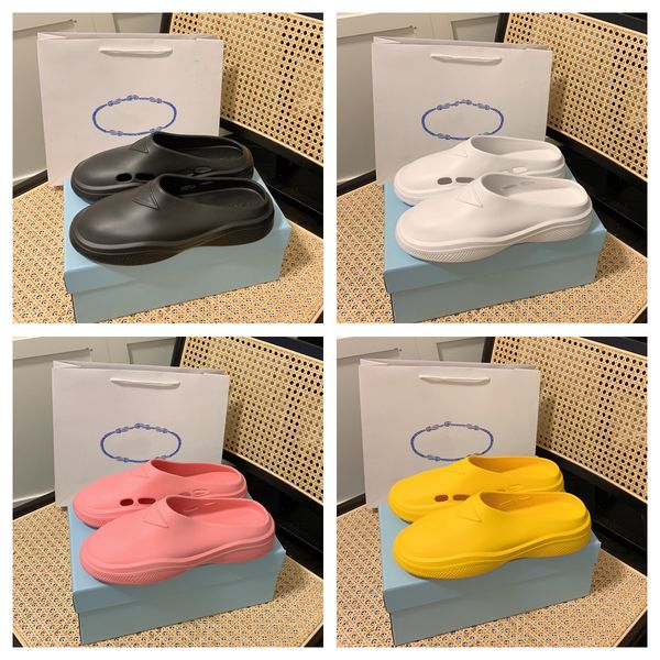 

2023 designer flat slippers women's classic half baotou slippers luxury men's casual triangle logo couple black and white fashion