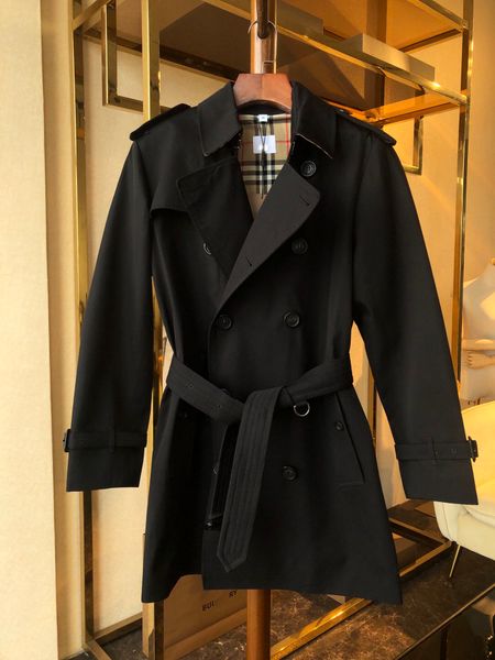 

men's trench coats designer short classic tunic sashes lapel slim double breasted windbreaker overcoat with belt mens womens windproof, Tan;black