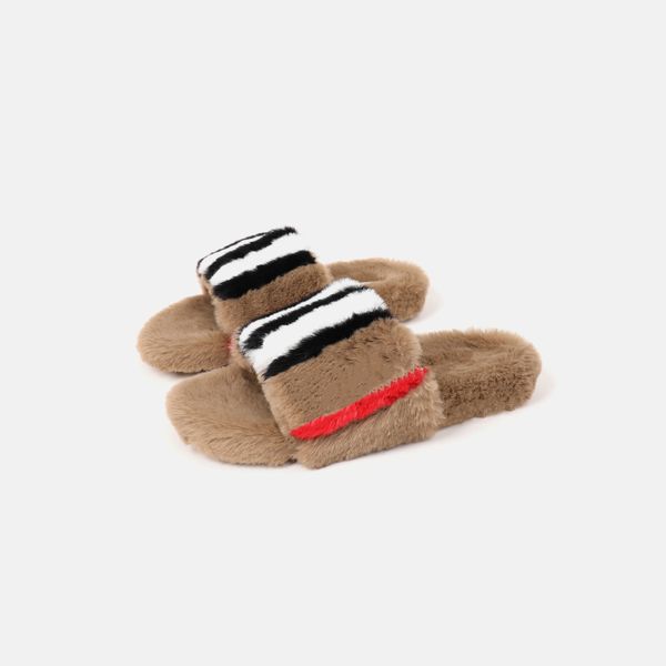 

Kids Designer Toddler Shoes Baby Slipper Simulation Rabbit Hair Slippers Summer Sandals Flip-flops, Brown