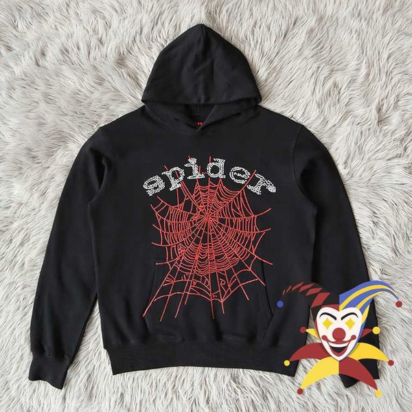 

men's hoodies fashion sp5der 555555 sweatshirts designer red web hoodie men women foam particles printing 1 quality spider hip hop youn, Black