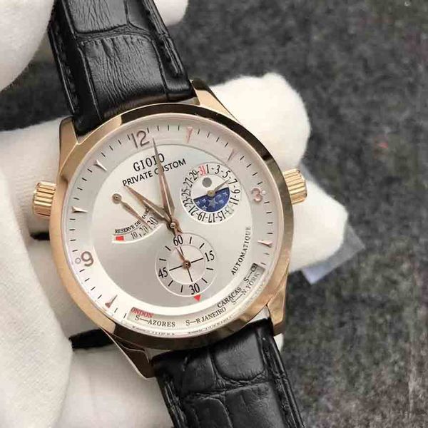 

mens automatic watch mechanical moon phase black leather rose gold1, Slivery;brown