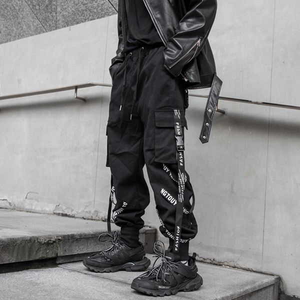 

mens pants houzhou black cargo joggers trousers for jogging japanese streetwear hip hop hippie techwear gothic ribbon 230407