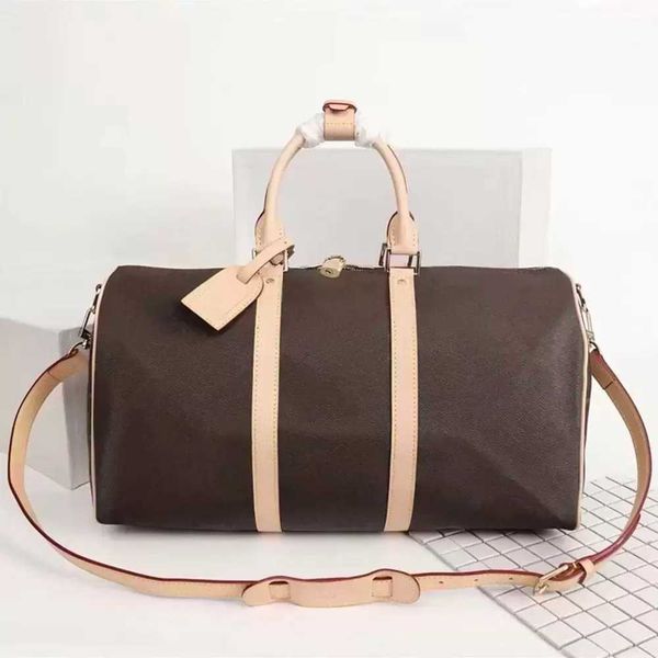 

men duffle keepall bag women hand luggage travel bags men's pu leather handbags large crossbody bags totes 55cm