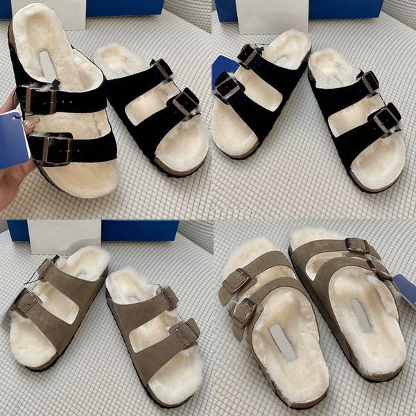 

arizonas shearling selling womens designer slippers sandals winter warmth comfort slippers home outdoor muels shoes can be paired with socks, Black