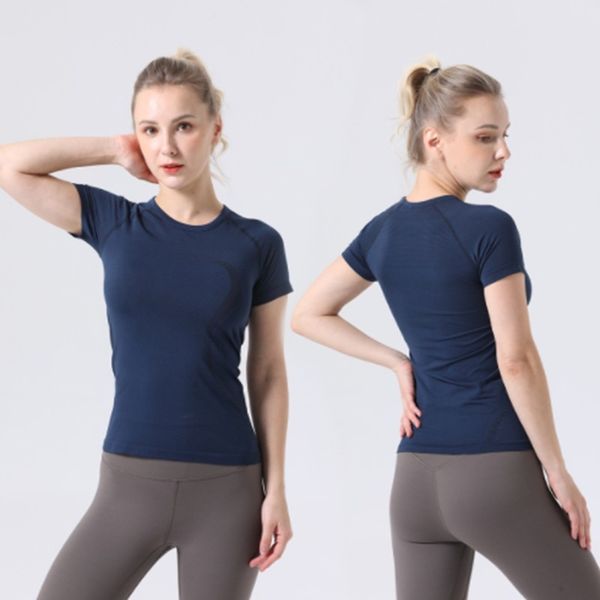 

new yoga suit women's sports short sleeves high elasticity traceless fitness training tight women's knitted traceless ll yoga outf