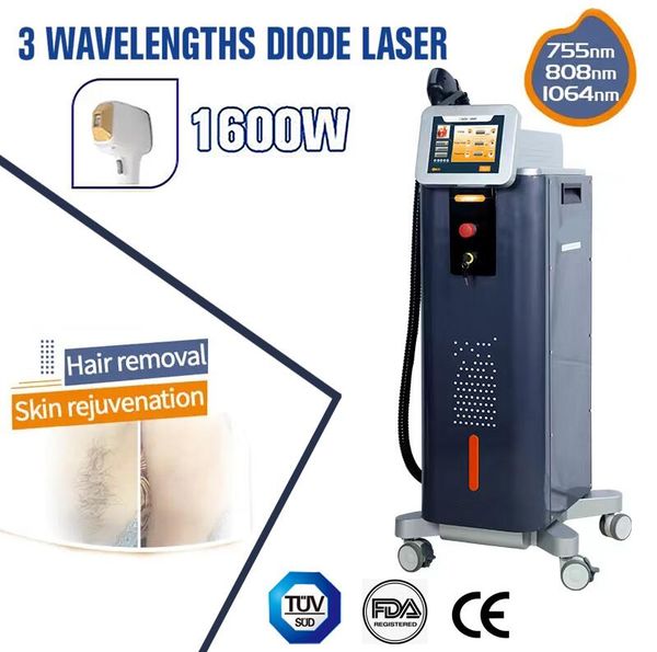 

powerful 808nm ice diode laser hair removal machine triple wavelength 755 808 1064nm 3 traetments permanent remova all hair skin rejuvation, Black