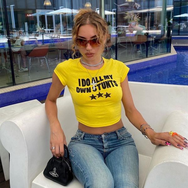 

womens tshirt y2k aesthetic crop graphic print short sleeve tshirt 2000s punk egirl slim streetwear vintage grunge women clothes 230408, White