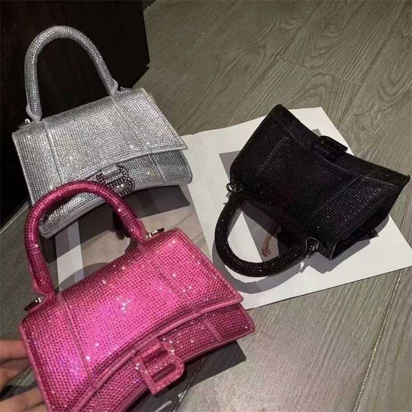 

net red same flash diamond hourglass handbag full one shoulder oblique span bag 2023 new women's