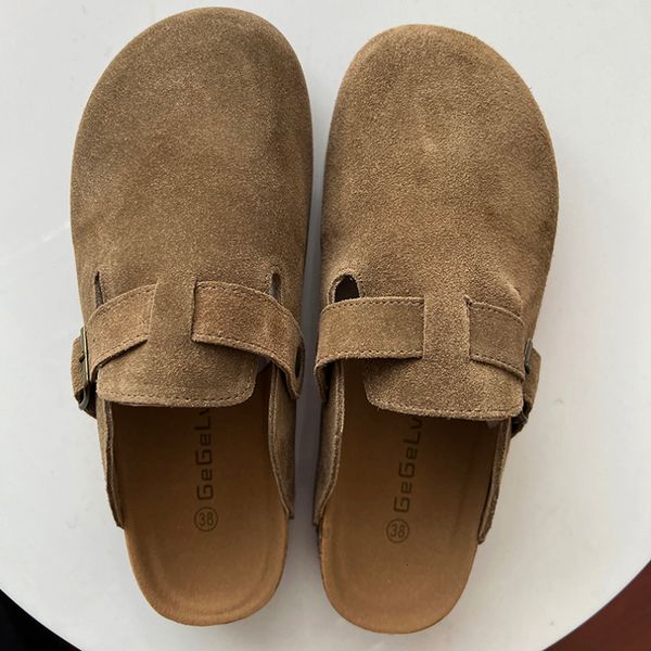 

slippers summer womens shoes closed toe cow suede leather clogs sandals retro fashion garden mule clog slide 230407, Black