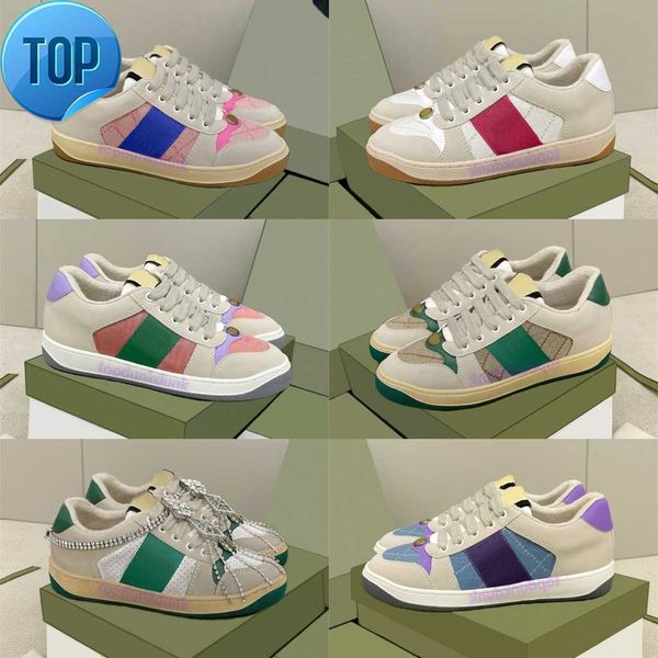 

luxury casual shoes mens classic vintage screener leather web sneaker womens designer dirty shoe green obsidian grey strawberry pattern men