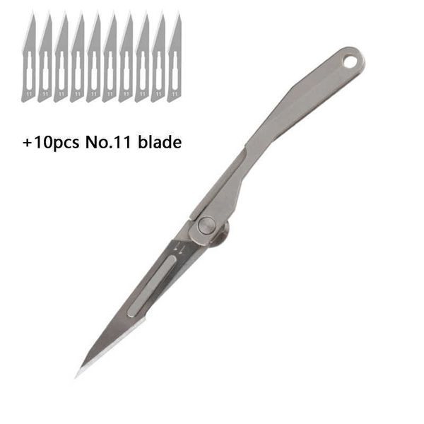 

mini titanium alloy scalpel fast open medical folding knife edc outdoor unpacking pocket with 10pcs replaceable blades