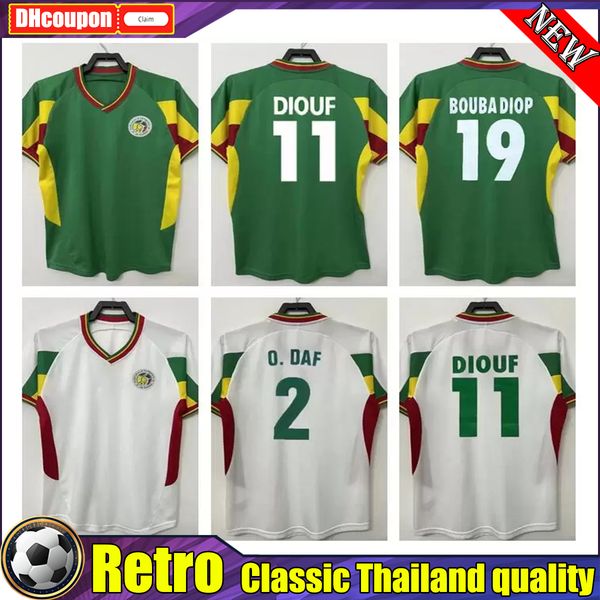 

2002 2003 retro senegal diouf soccer jerseys h.camara vintage football shirt classic 02 03 home away green white maillots de football o.daf, Black;yellow