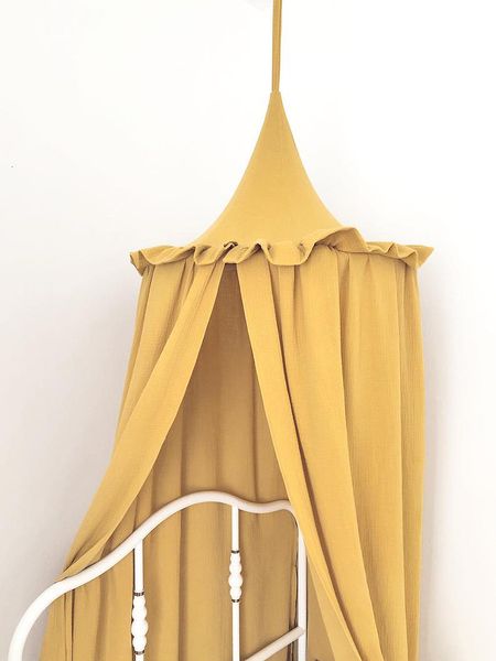 

crib netting muslin hanging canopy with frills cotton kids room deco baldachin bed curtain for nursery 230407