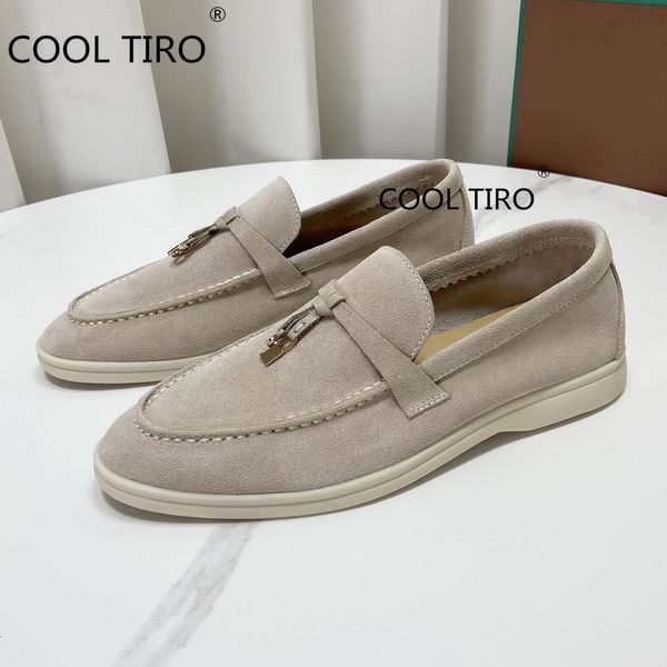 

sandals suede women flat shoes summer walk moccasin causal slip on slippers metal lock mules soft driving lazy loafers single nude 230407, Black