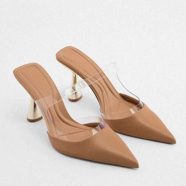 

sandals womens high heel leather summer woman transparent strap pumps wedding heels female pointed toe slingback shoes 230406, Black