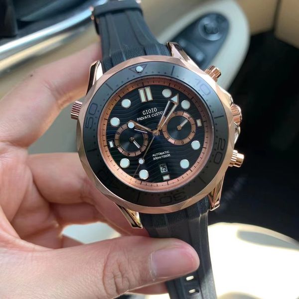 

mens automatic mechanical watch black rubber rose gold, Slivery;brown