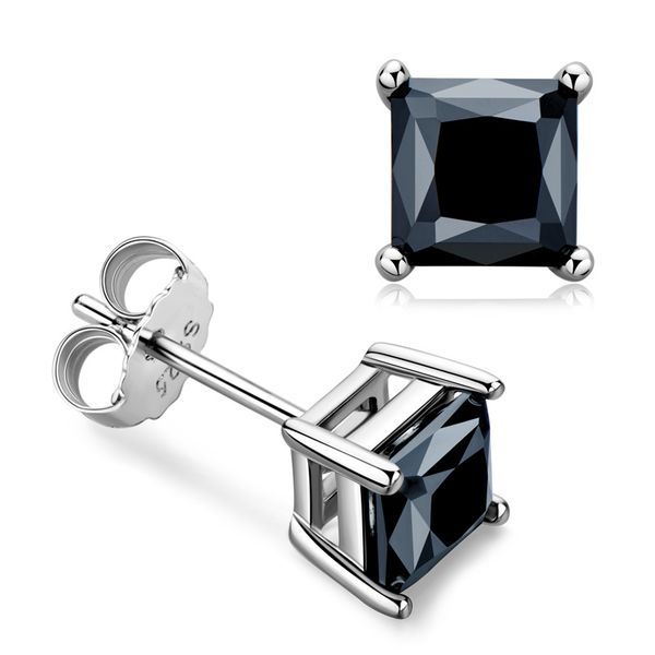 

fashion trendy bling 925 sterling silver 1ct black sqaure moissanite diamond earrings studs for men women nice gift, Golden;silver