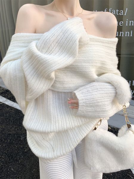 

women s sweaters winter knitted sweater women white long sleeve loose warm female korean fashion elegant pullover y2k clothes chic 230408, White;black