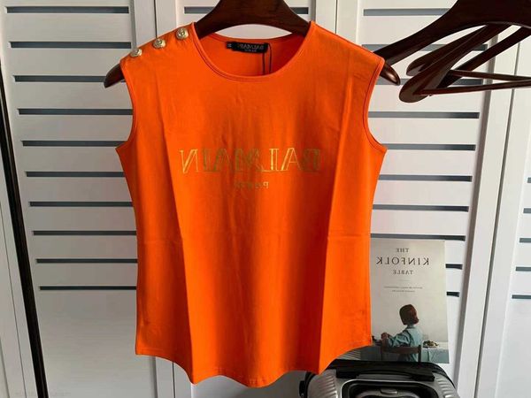 

designer luxury coats spring and summer new bal sleeveless shoulder gold button vest arc hem tshirt women classic letter print0b7b j9a6, Black;white