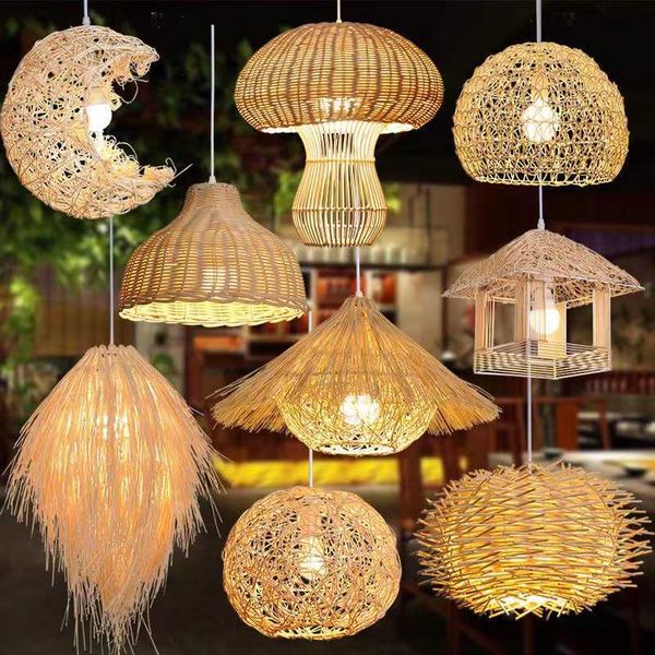 

Lamps Pendant LED Bamboo pendant Light Tassel INS lustre Natural Rattan Handmade Retro restaurant decor rural tea room straw Chandelier AA230407