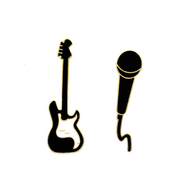 

punk guitar brooches for men microphone badge gold plated alloy enamel paint pins ins couple clothes accessories, Gray