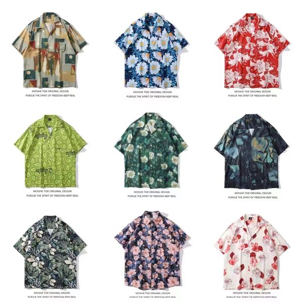 

hawaiian vacation style men's casual printed high-quality shirt, White;black