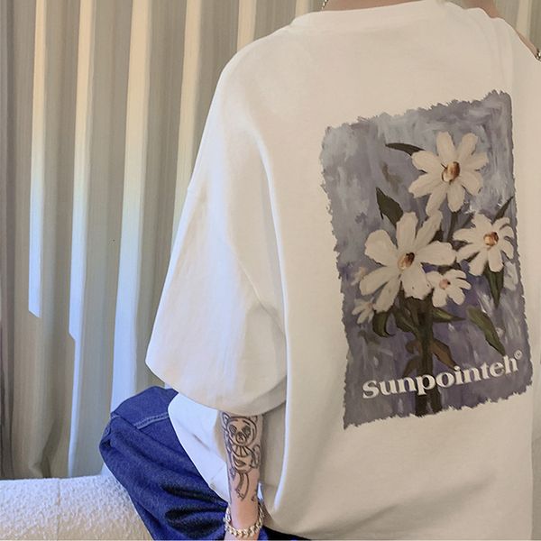 

mens tshirts floral print short sleeve tshirt mens summer heavyweight loose fashion ins american casual sale flower 230407, White;black