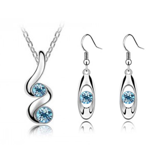 

sprouting design pendant necklace earrings 3pcs suit inlaid zircon rhinestone twinkle decorate plating white k american style jewelry non fa, Silver