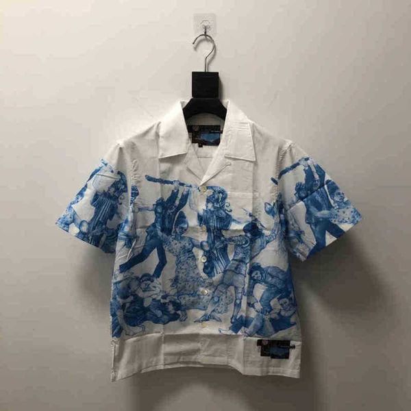 

prad men's casual shirt tide brand pra can not fall in love with god oil painting printing short-sleeved t-shirt men and women, White;black