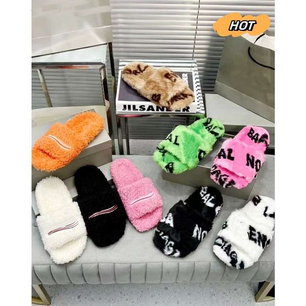 

Designer2023 Winter Fur Fluffy Furry Cotton Womens Slippers Ladies Wool Slides Comfortable Fuzzy Girl Flip Flop Slipper, Pink