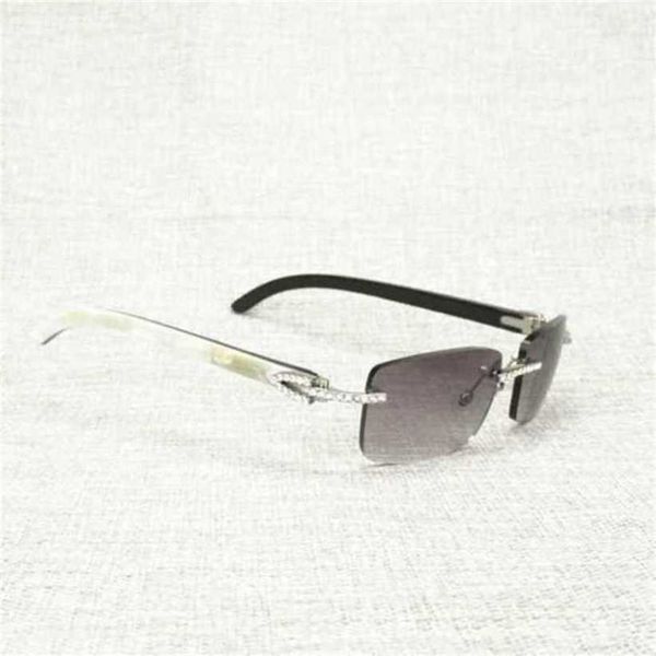 

luxury designer summer sunglasses vintage rhinestone natural buffalo horn rimless men wood square glasses women for outdoor shades oculos ey, White;black