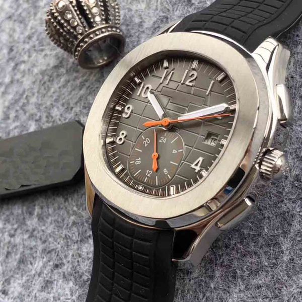 

mens mechanical watch automatic dual time black rubber101, Slivery;brown