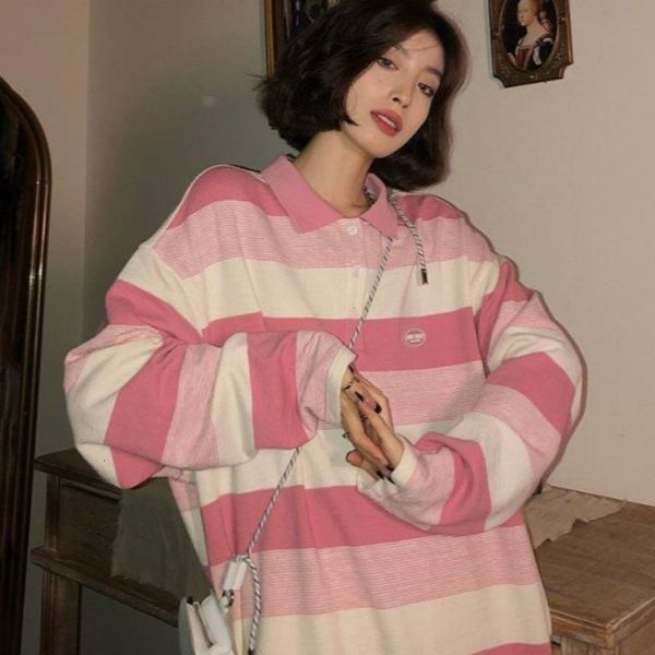 

women s t shirt pink striped t shirt oversize kawaii clothes korean fashion tshirts long sleeve loose preppy style basic tees 2023 230407, White