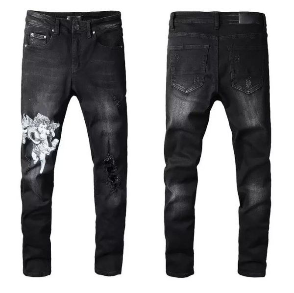 

mens jeans cool style luxury designer denim pant distressed ripped biker black blue jean slim fit motorcycle