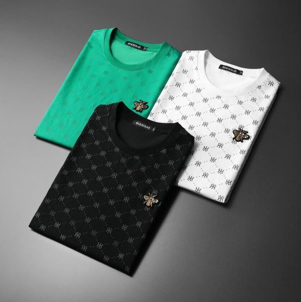 

men's t-shirts 2023 summer new men's round neck metal embroidery short sleeve t-shirt printed trendy half sleeve t-shirt, White;black