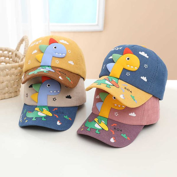 

caps hats cute cartoon dinosaur kids baseball cap autumn winter corduroy children hat outdoor warm toddler casual bonnet 2-5y w0408, Yellow