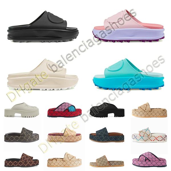 

2023 desginer womans slippers famous sandals beach thick bottom sandale platform alphabet lady pink leather flat slides luxury flowers sandl, Black